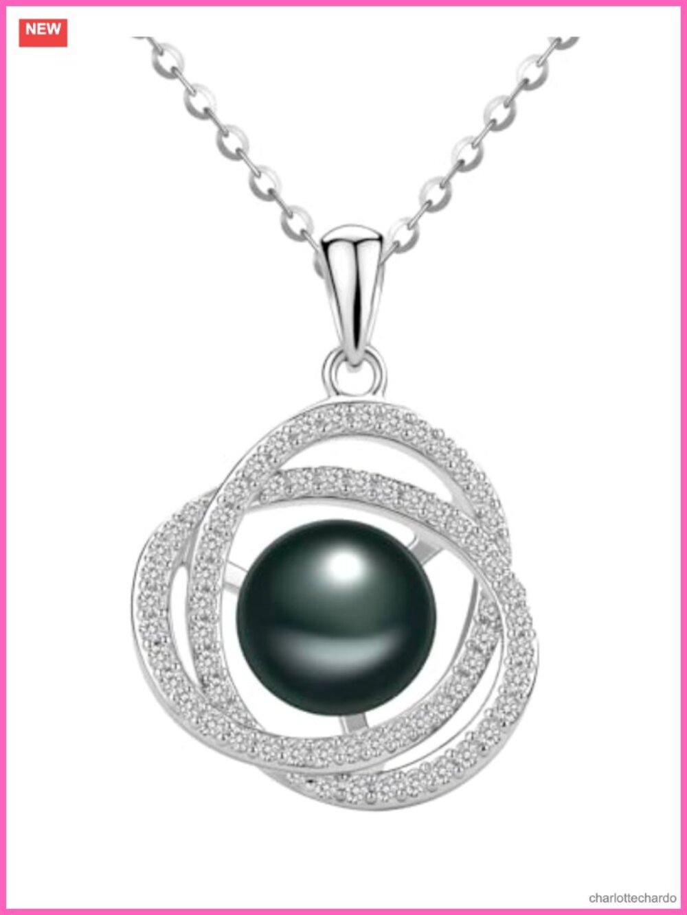 Tahitian Black Pearl Necklace Sterling Silver 18K White Gold Plated Pendant